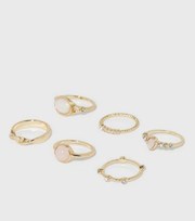 New Look 6 Pack Gold Diamante Stone Rings